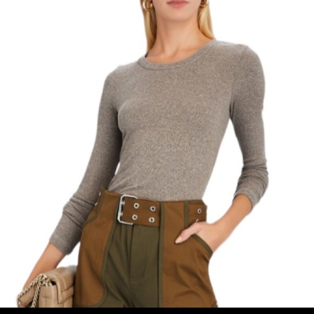 Agolde Maya Scoop Neck Long Sleeve Sweater Ribbed  Granola Heather, medium